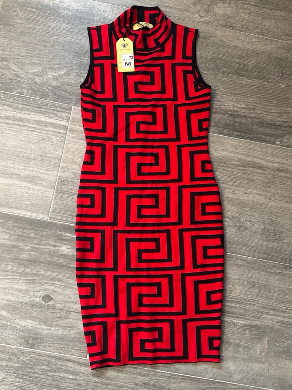 Red & Black Geometric Sleeveless Midi Dress - Brand Not Visible